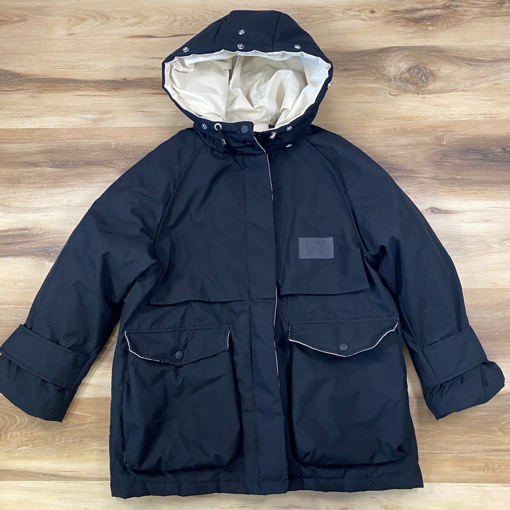 LIT Activewear Parka Women S Gorpcore White Duck Down Hooded Jacket Black Winter